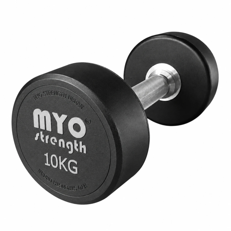 MYO Strength 10kg urethane dumbbell with knurled chrome handle