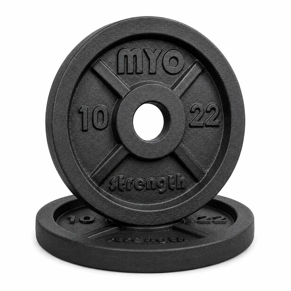 MYO Strength 10kg Olympic cast iron plate angled product image