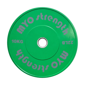 MYO Strength 10kg green Olympic bumper plate front view