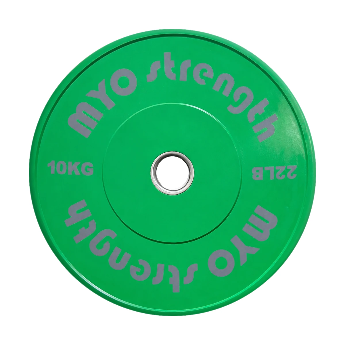 MYO Strength 10kg green Olympic bumper plate front view