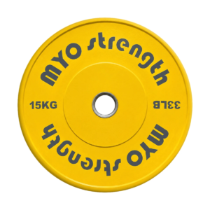MYO Strength 15kg yellow Olympic bumper plate front view