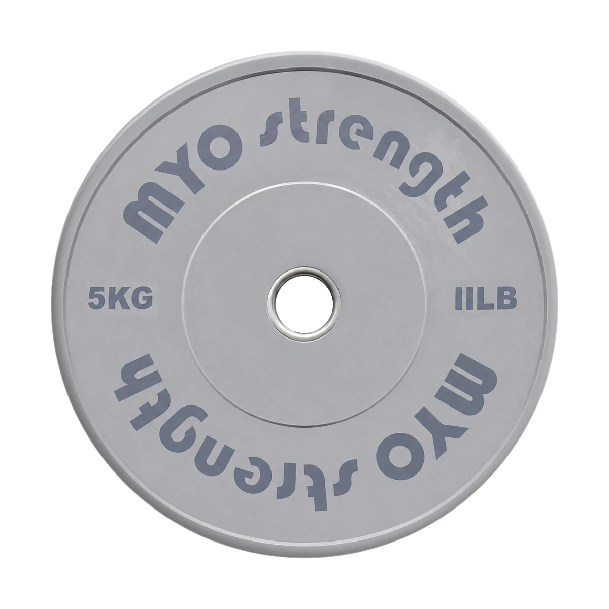 MYO Strength 5kg grey Olympic bumper plate front view