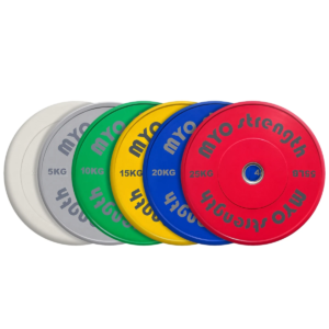 MYO Strength coloured Olympic bumper plate range in multiple weight colours