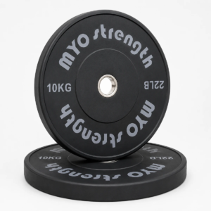 MYO Strength 10kg Olympic rubber bumper plate angled product image