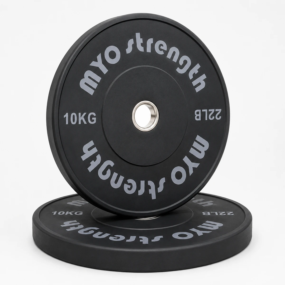 MYO Strength 10kg Olympic rubber bumper plate angled product image