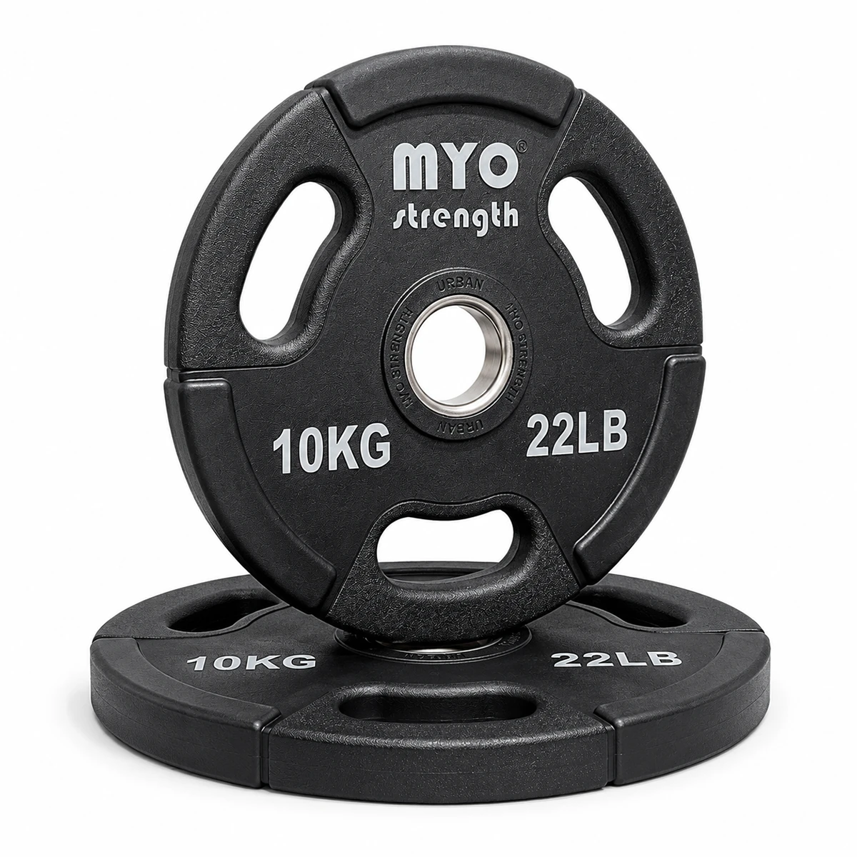 MYO Strength 10kg Olympic urethane plate angled product image