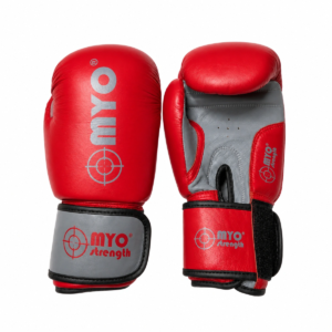 MYO Strength leather boxing gloves in blue and red