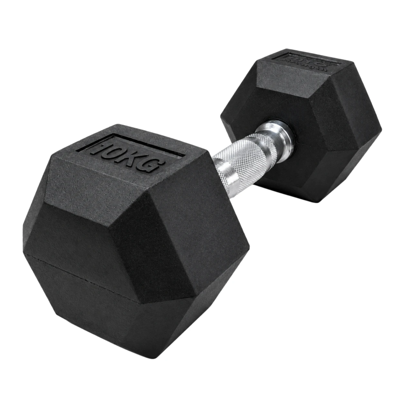 Black hex dumbbell with 10KG badge
