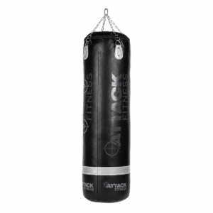 Attack Fitness 5ft Heavy Duty Leather Punch Bag in black and graphite grey with hanging chains