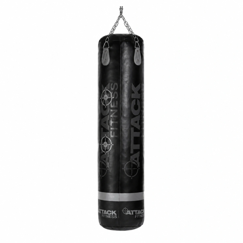 Attack Fitness Straight 5ft Leather Punch Bag in black and graphite grey