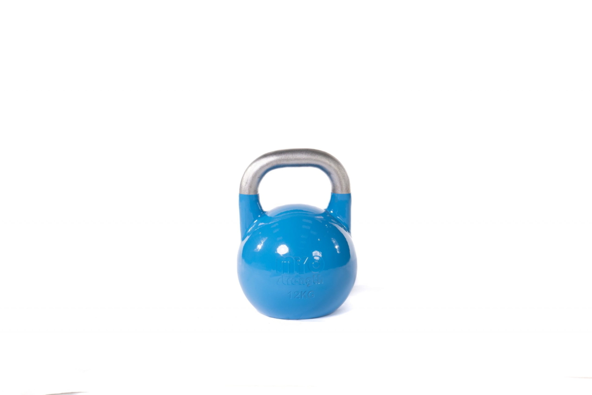 MYO Strength 12kg Competition Kettlebell with colour coded weights for easy identification, the MYO Strength Competition Kettlebells are perfect to fit in any commercial or home environment.