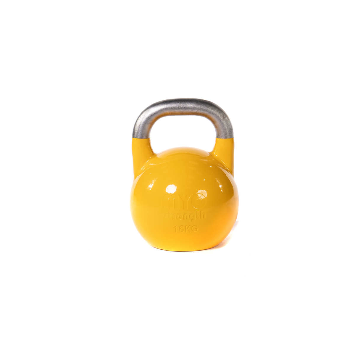 MYO Strength 16kg Competition Kettlebell with colour coded weights for easy identification, the MYO Strength Competition Kettlebells are perfect to fit in any commercial or home environment.