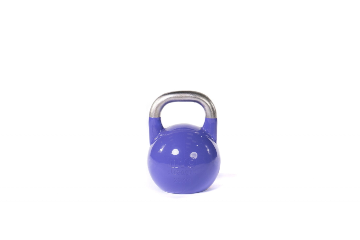 MYO Strength 20kg Competition Kettlebell with colour coded weights for easy identification, the MYO Strength Competition Kettlebells are perfect to fit in any commercial or home environment.