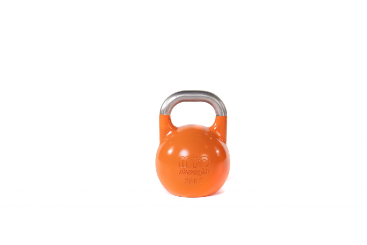 MYO Strength 28kg Competition Kettlebell with colour coded weights for easy identification, the MYO Strength Competition Kettlebells are perfect to fit in any commercial or home environment.