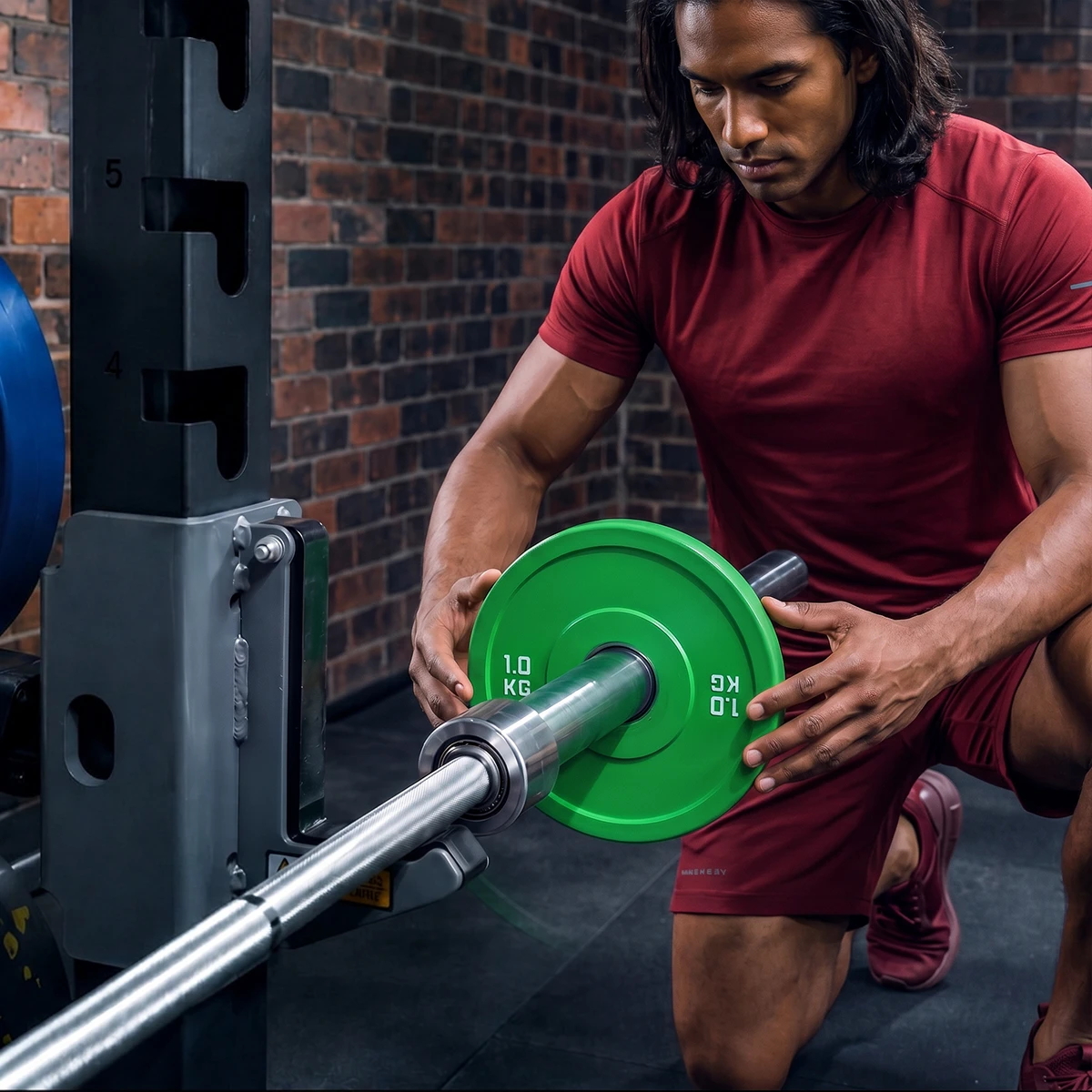 MYO Strength Olympic fractional plate being loaded onto a barbell