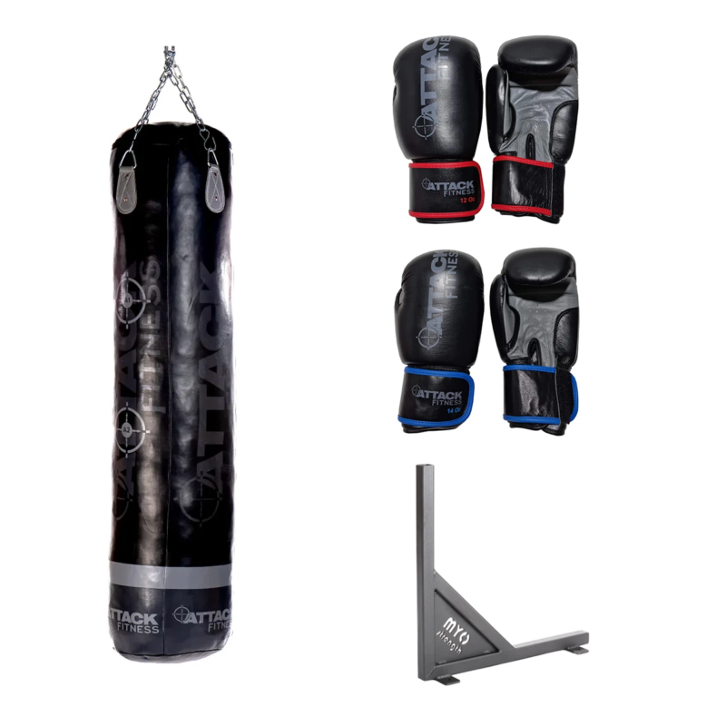 Attack Fitness Straight 5ft Leather Punchbag with Two Pairs of Boxing Gloves with Wall Mount