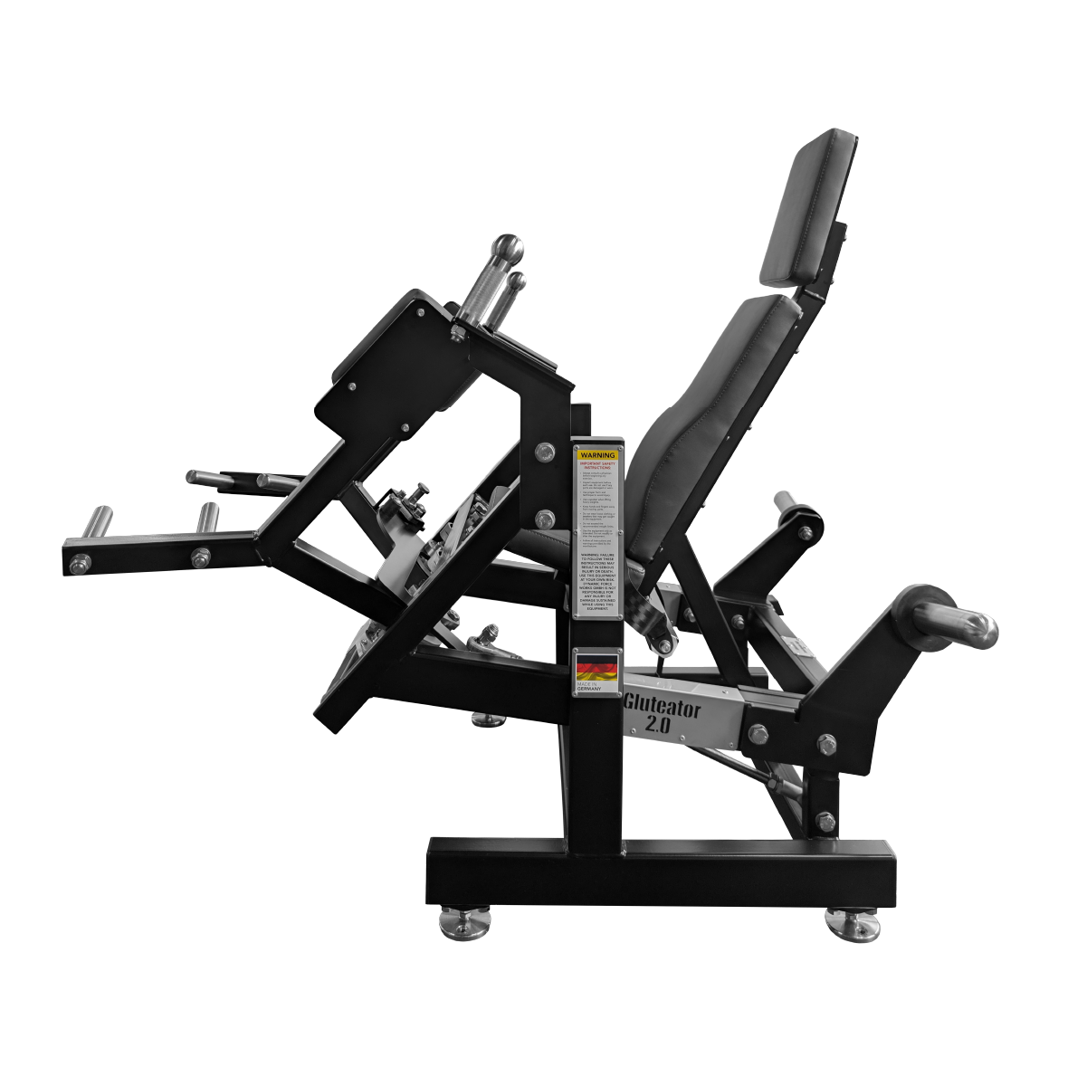 The Gluteator left side view showing the angled footplate and adjustable pads