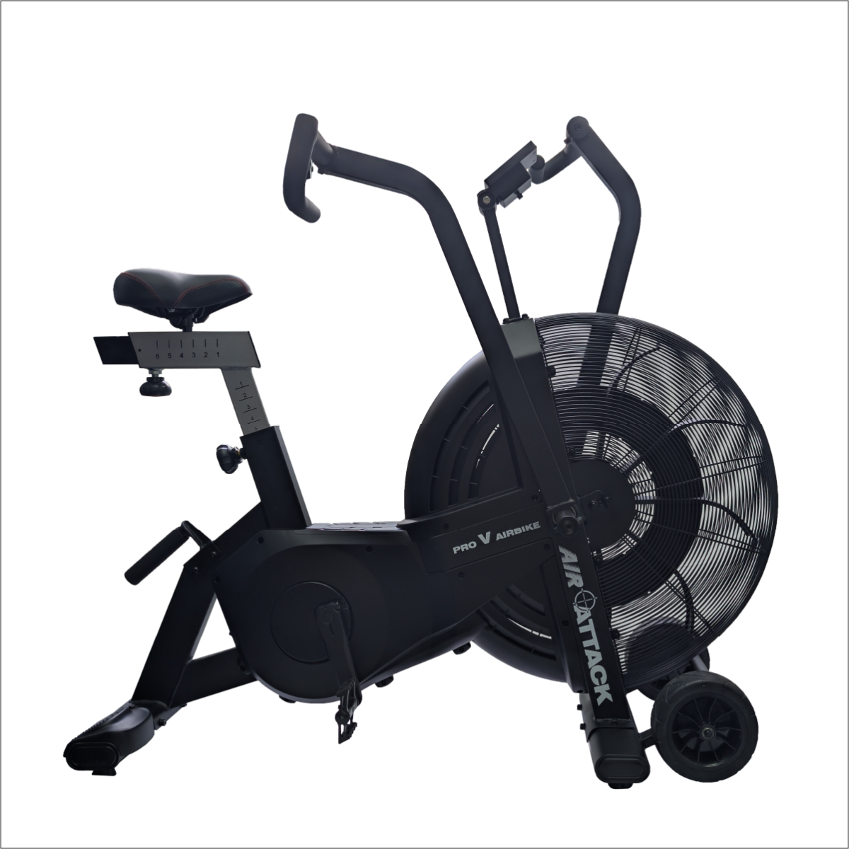 Air Attack Pro V AirBike commercial fan bike right side view for HIIT cardio conditioning