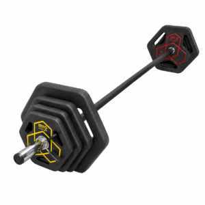 MYO Strength Studio Rep Set loaded barbell with black weight plates
